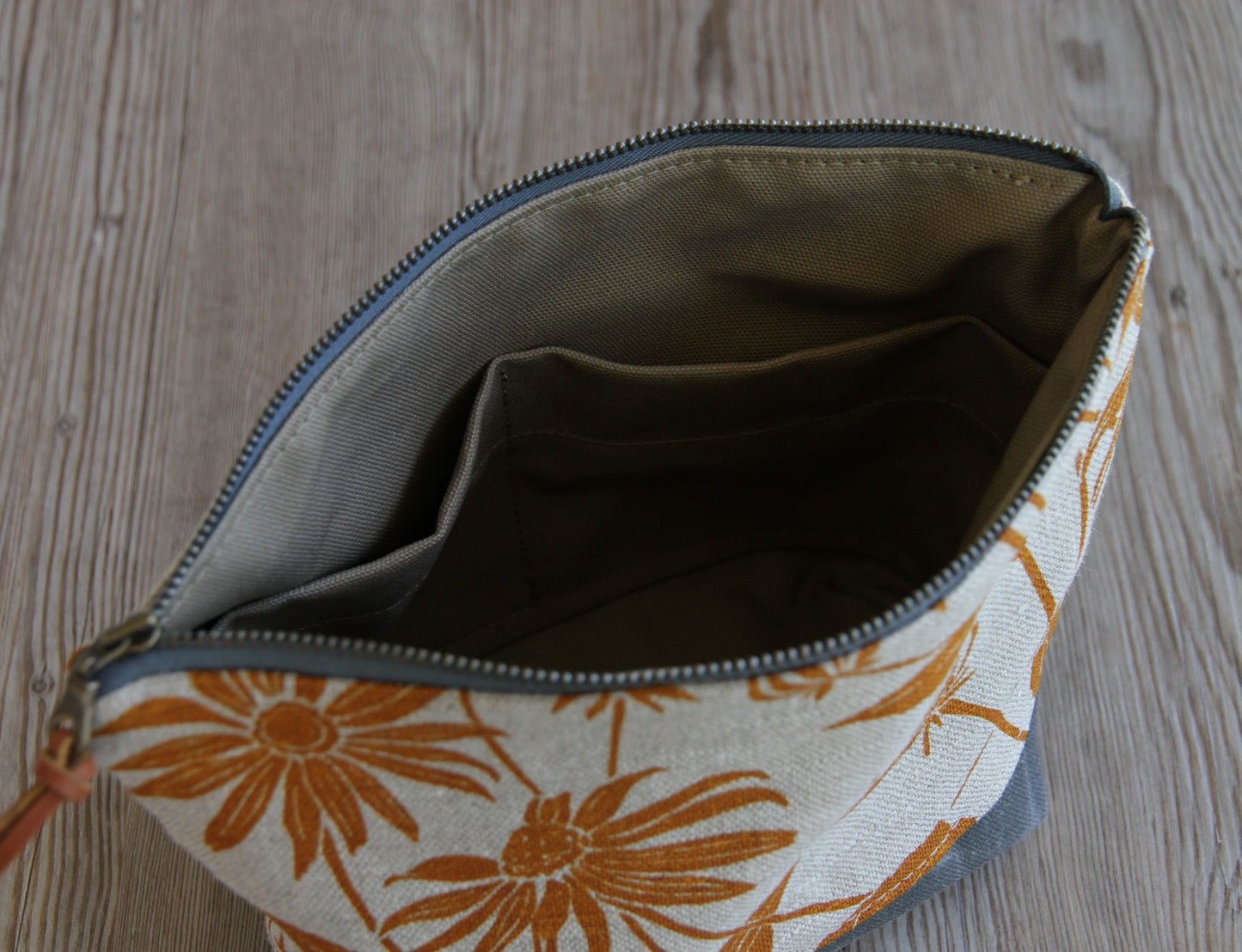 Linen & Waxed Canvas Large Zip Kit - Black Eyed Susan