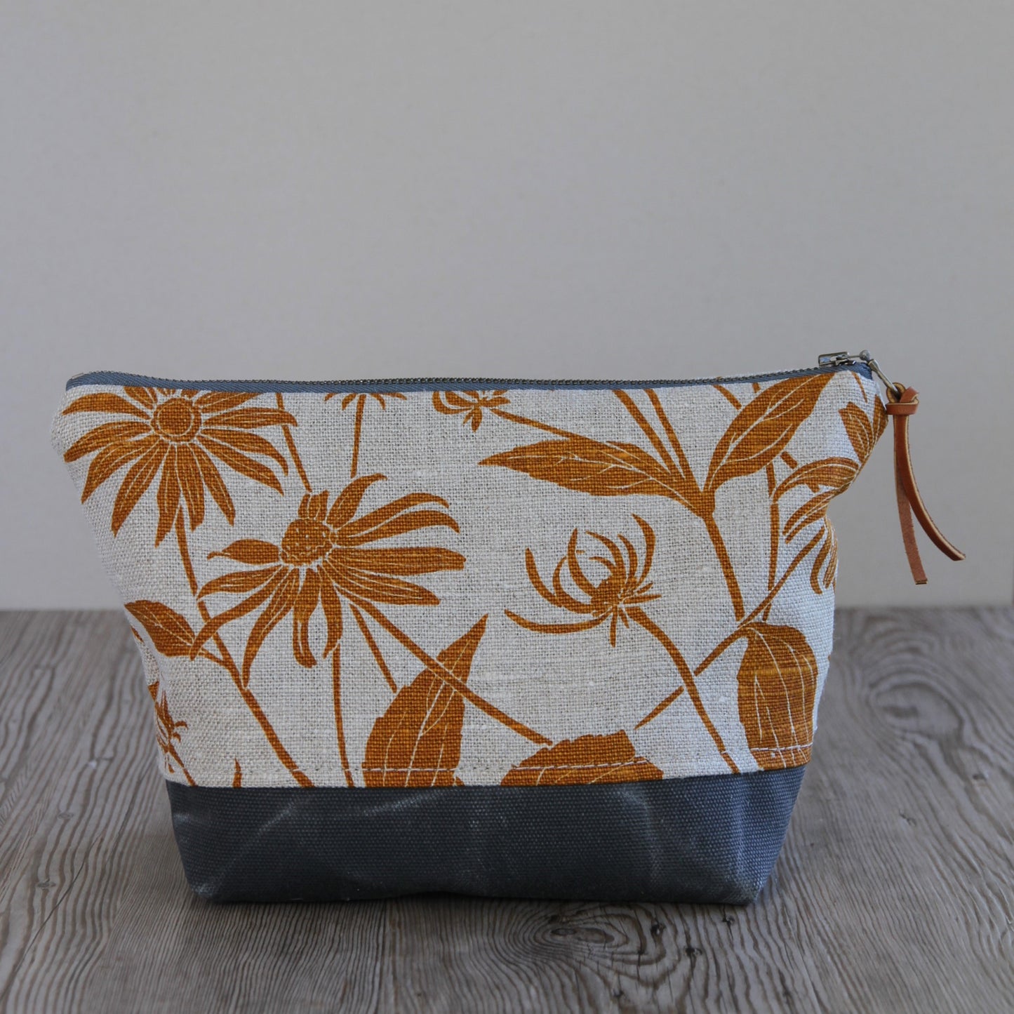 Linen & Waxed Canvas Large Zip Kit - Black Eyed Susan