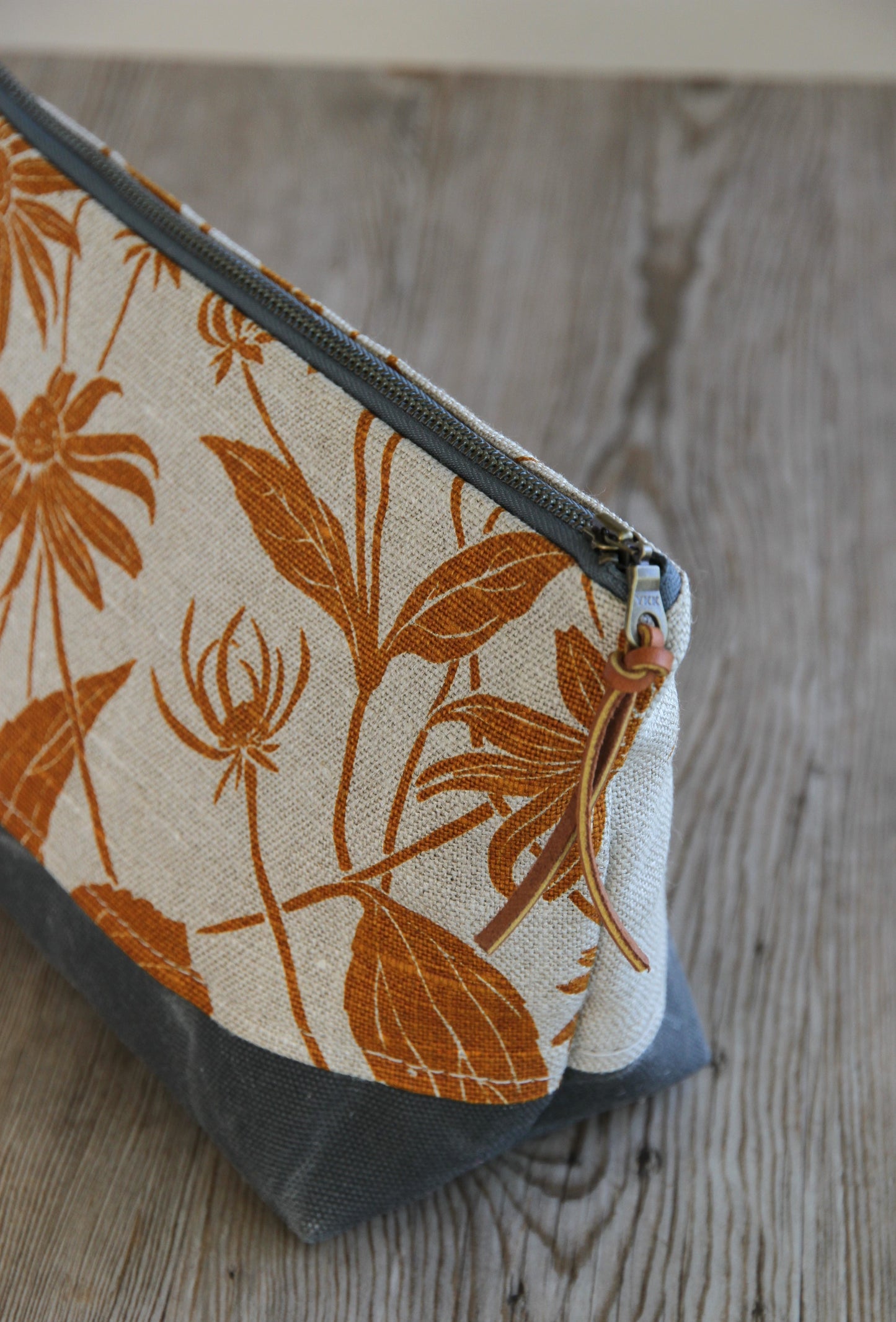 Linen & Waxed Canvas Large Zip Kit - Black Eyed Susan