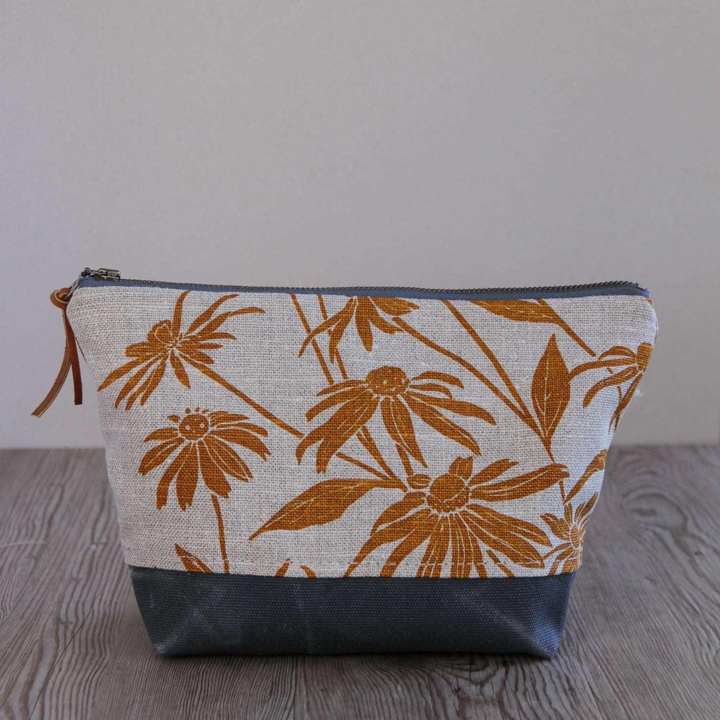 Linen & Waxed Canvas Large Zip Kit - Black Eyed Susan