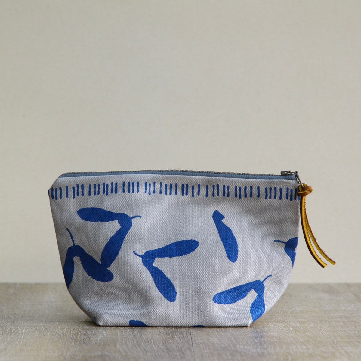 Canvas Supply Pouch - 9" Maple Samara on Grey Canvas in Marine Blue