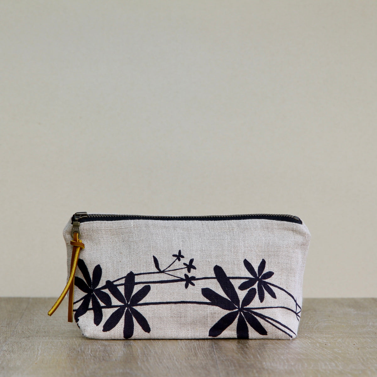 Linen Supply Pouch - 8" - Bedstraw on Unbleached Linen in Black