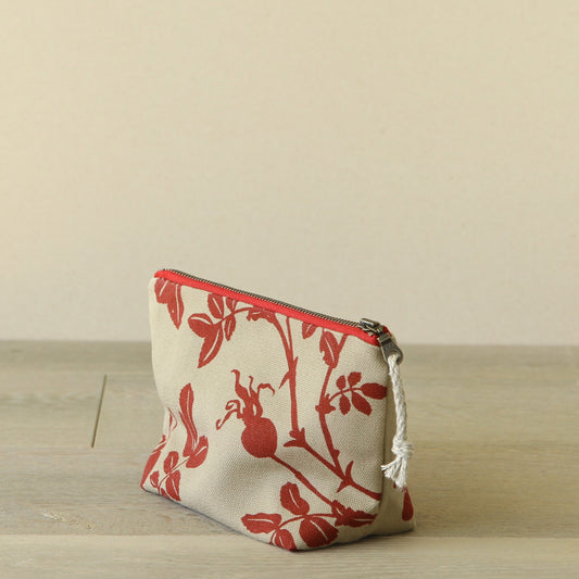 Supply Pouch - 7" Nootka Rose Hip in Ruby on Khaki Canvas