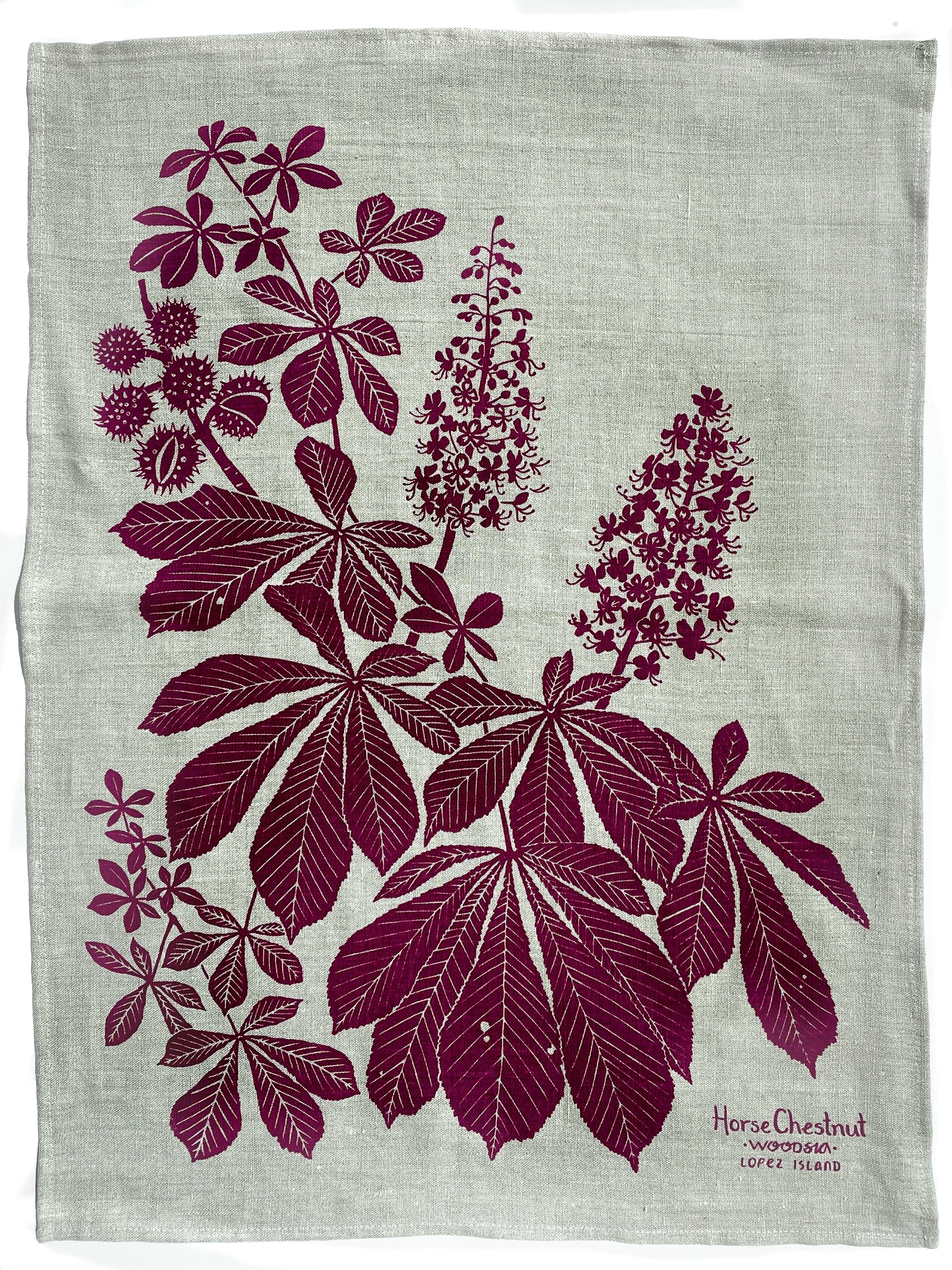 Horse Chestnut Kitchen Towel in Rainier Cherry Red on Natural