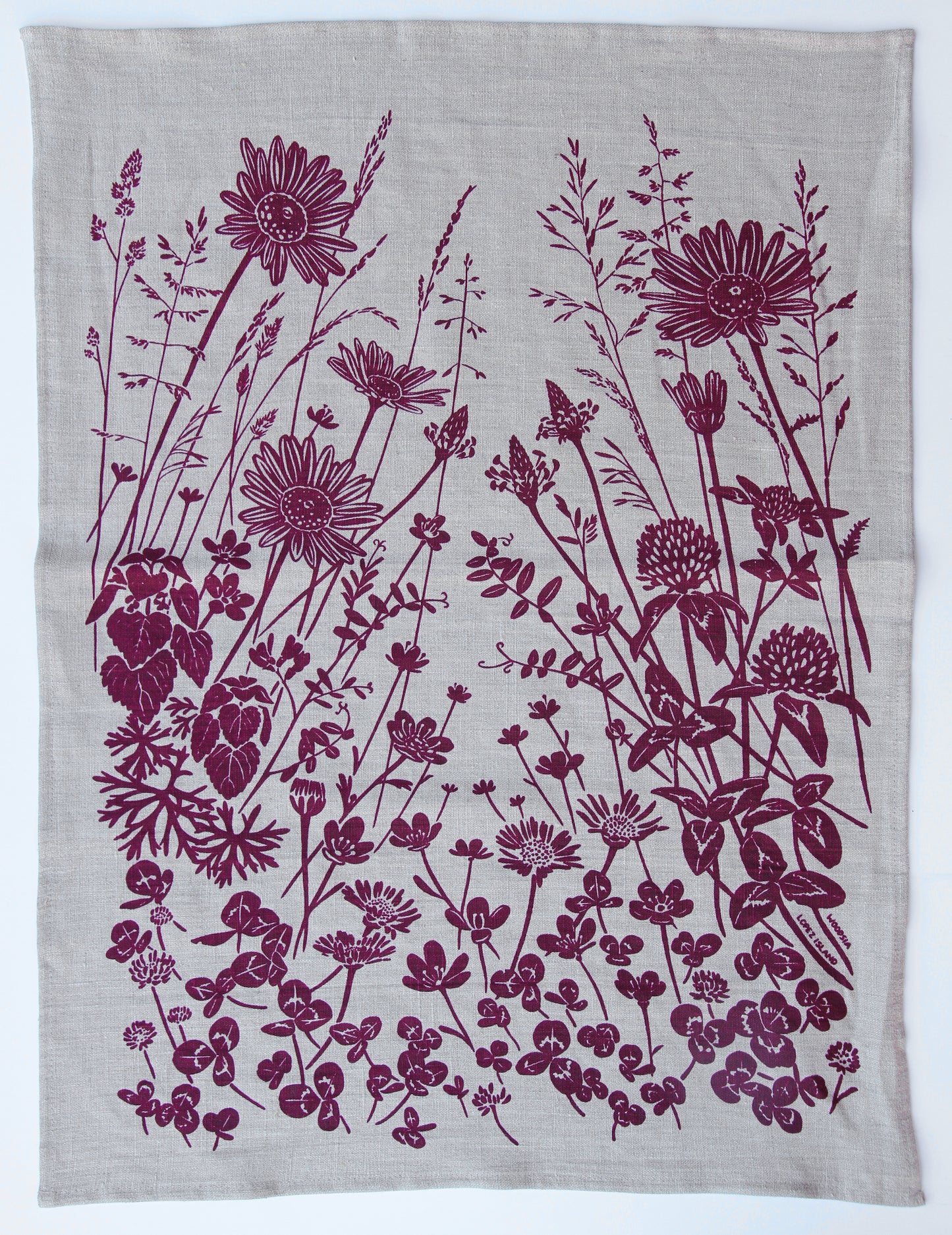 Springtime Wildflowers in Garnet on Natural Linen