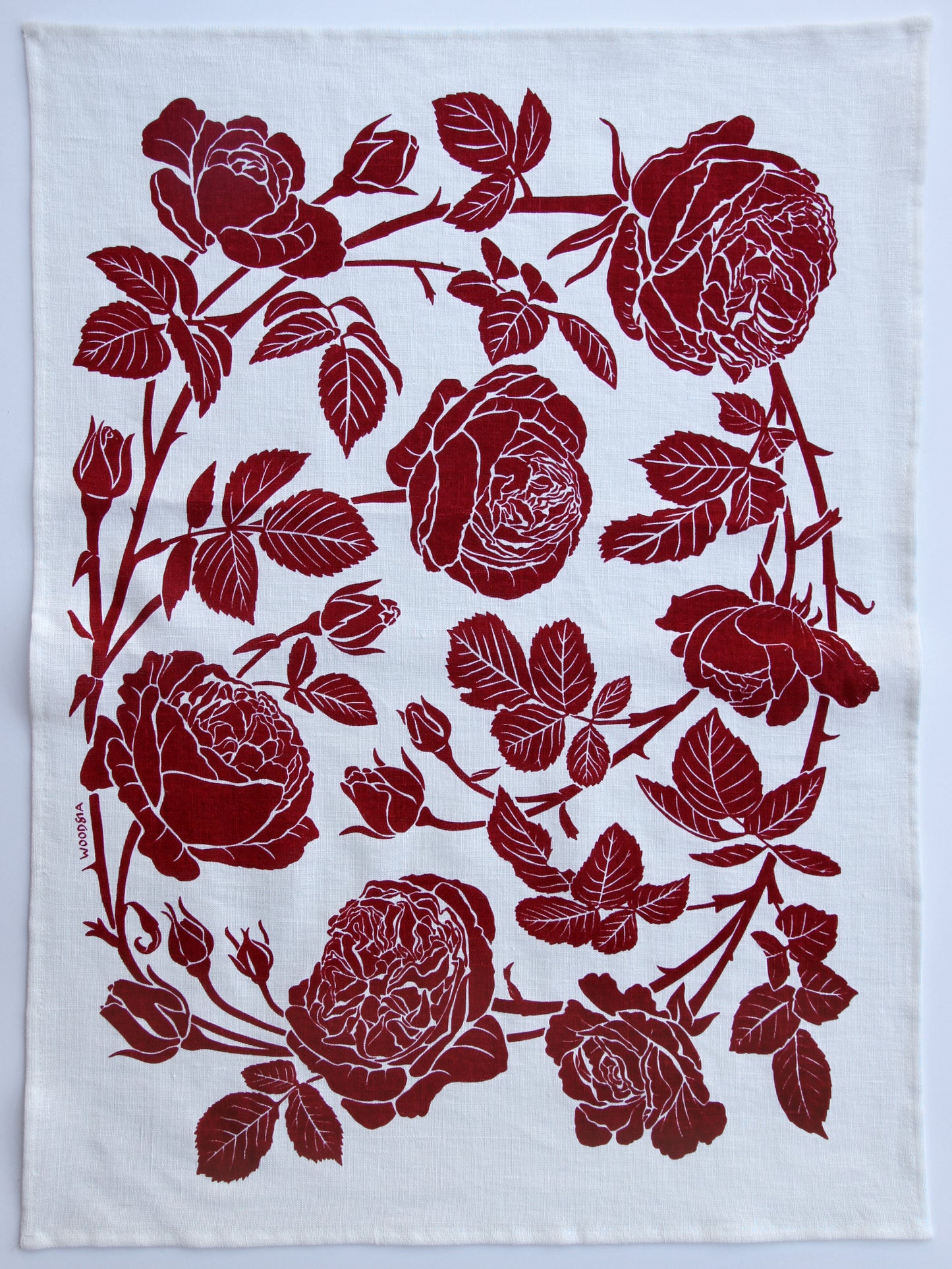 Garden Rose in Ladybug on White Linen
