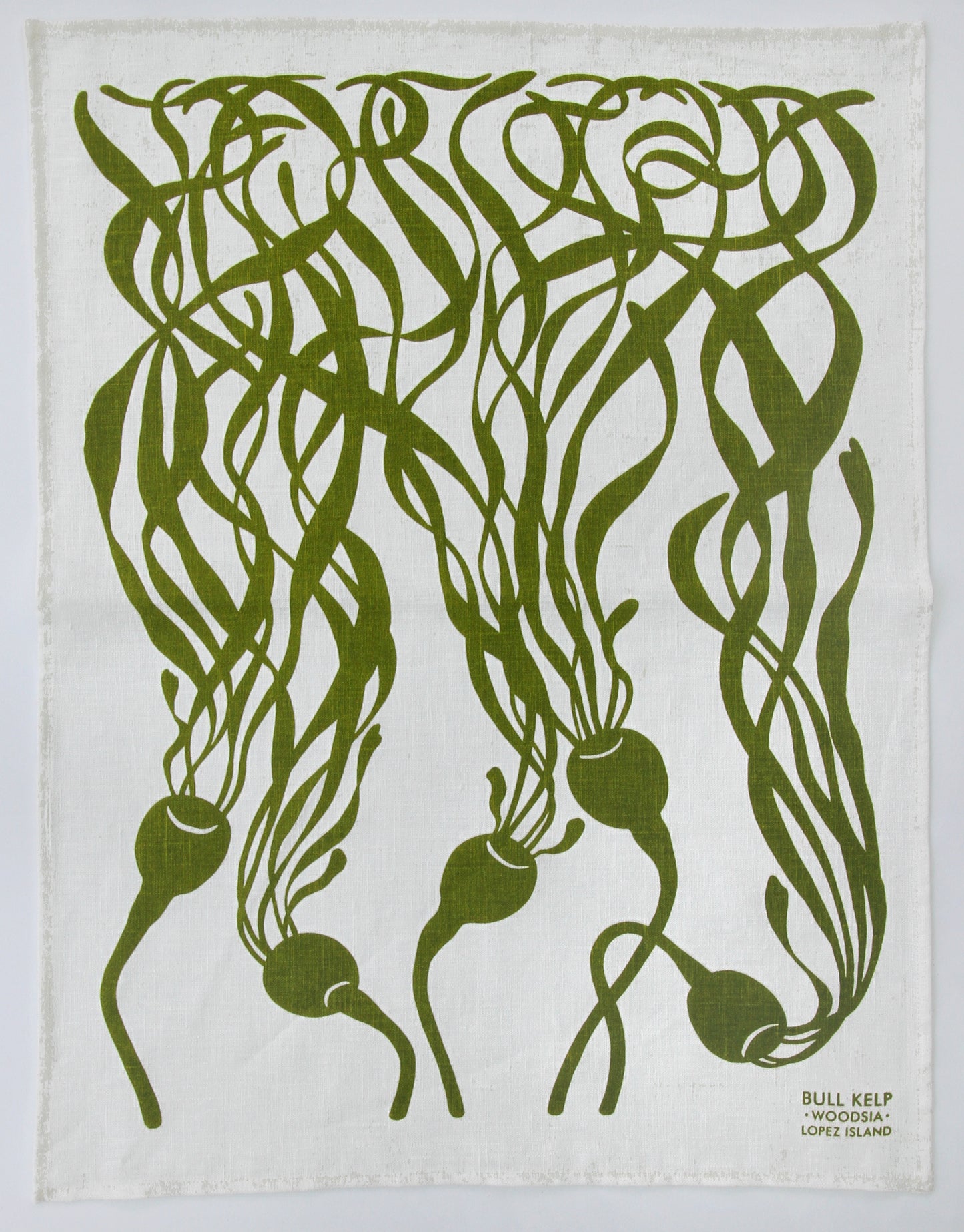 Kelp Kitchen Towel in Spring Moss on White Linen
