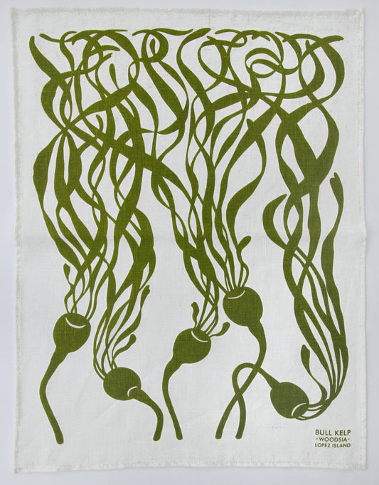 Kelp Kitchen Towel in Spring Moss on White Linen