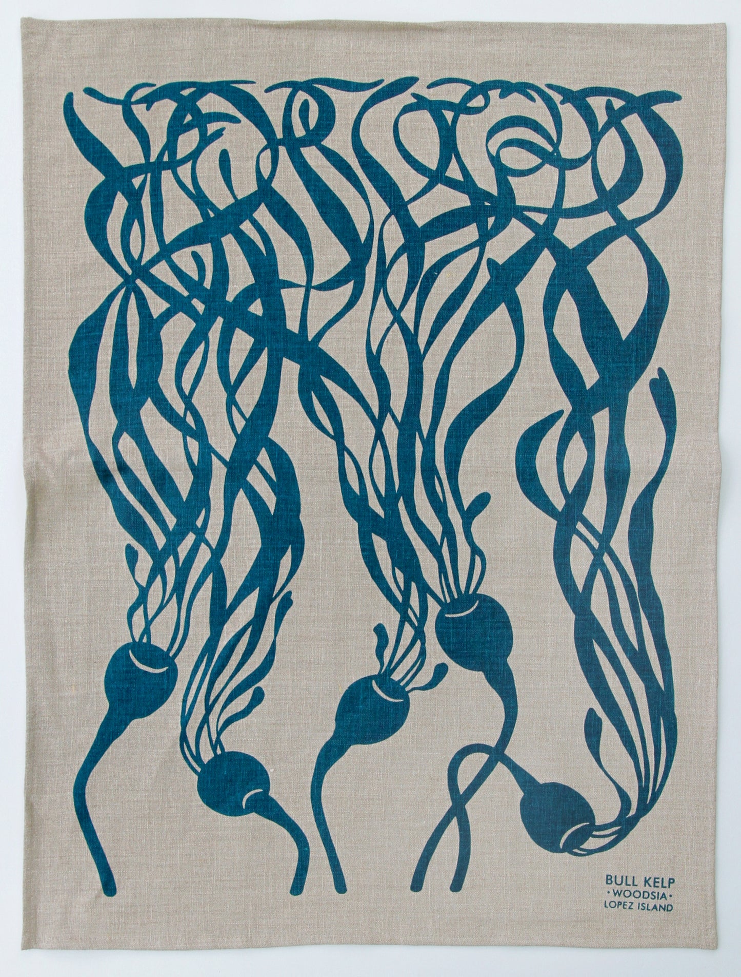 Kelp Kitchen Towel in Pool on Natural Linen