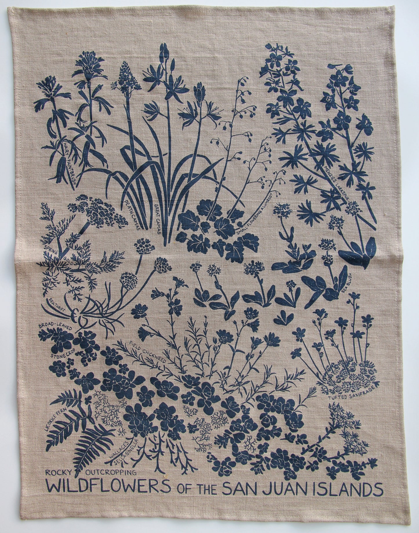 Rocky Outcropping Wildflowers in Fog on Natural Linen
