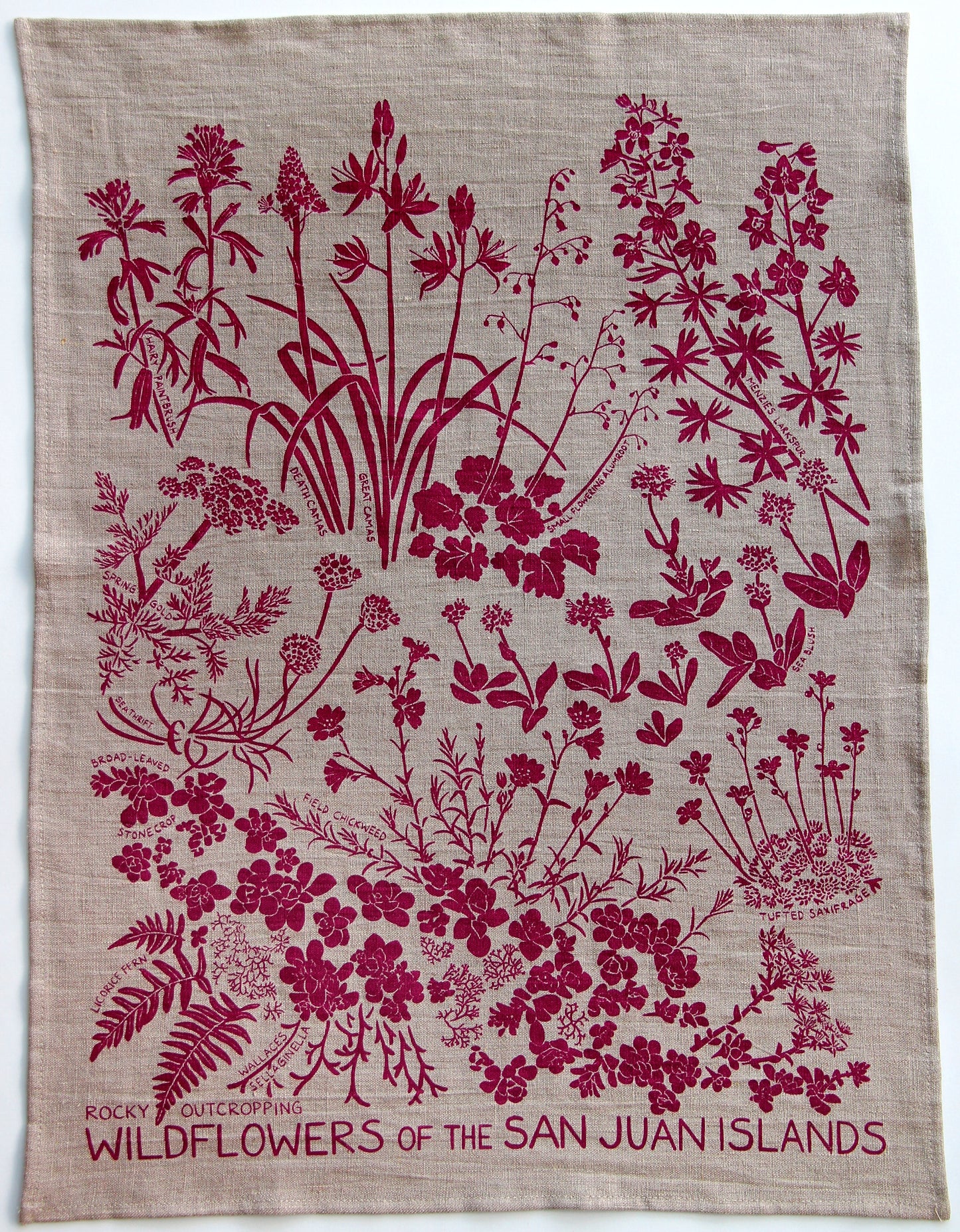 Rocky Outcropping Wildflowers in Plum Jam on Natural Linen