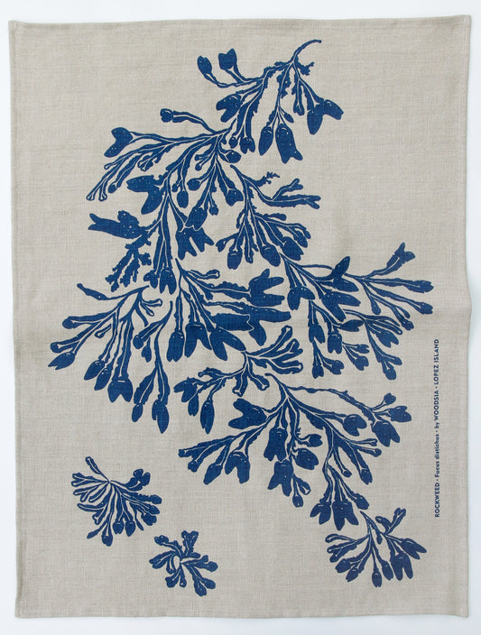 Seaweed Kitchen Towel in Fog on Natural Linen