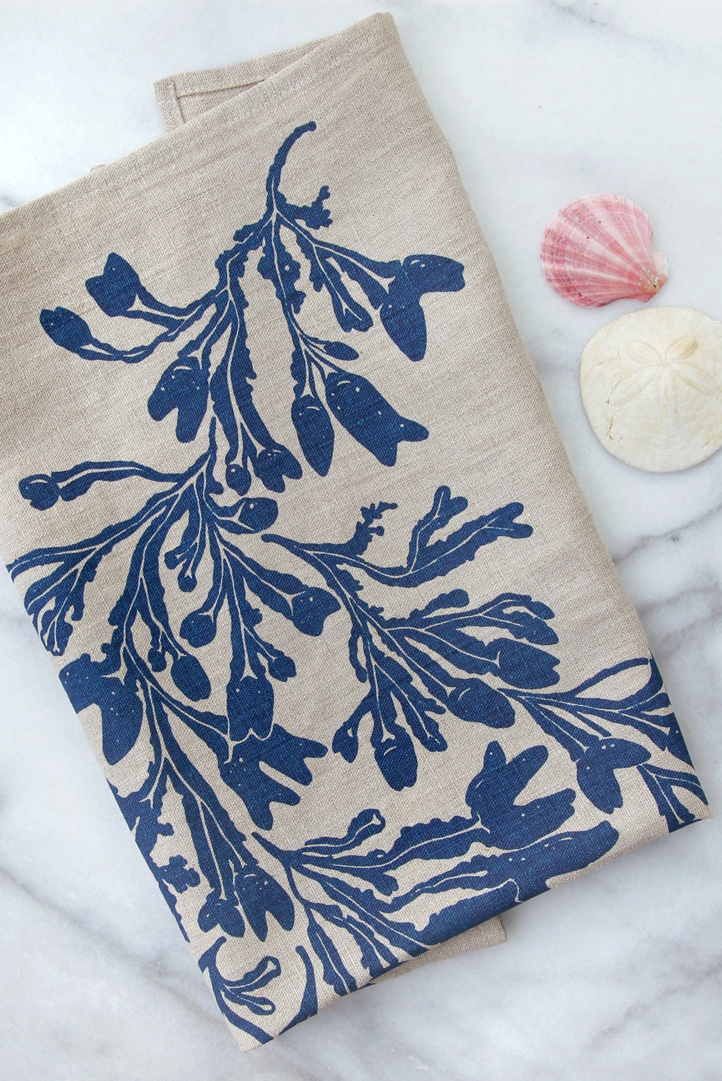 Seaweed Kitchen Towel in Fog on Natural Linen