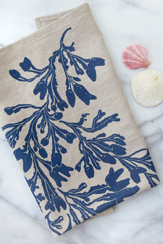 Seaweed Kitchen Towel in Fog on Natural Linen