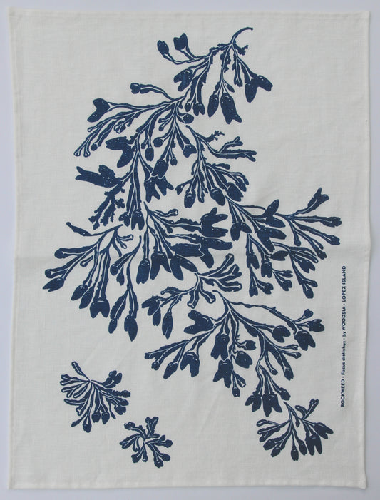 Seaweed Kitchen Towel in Fog on White Linen