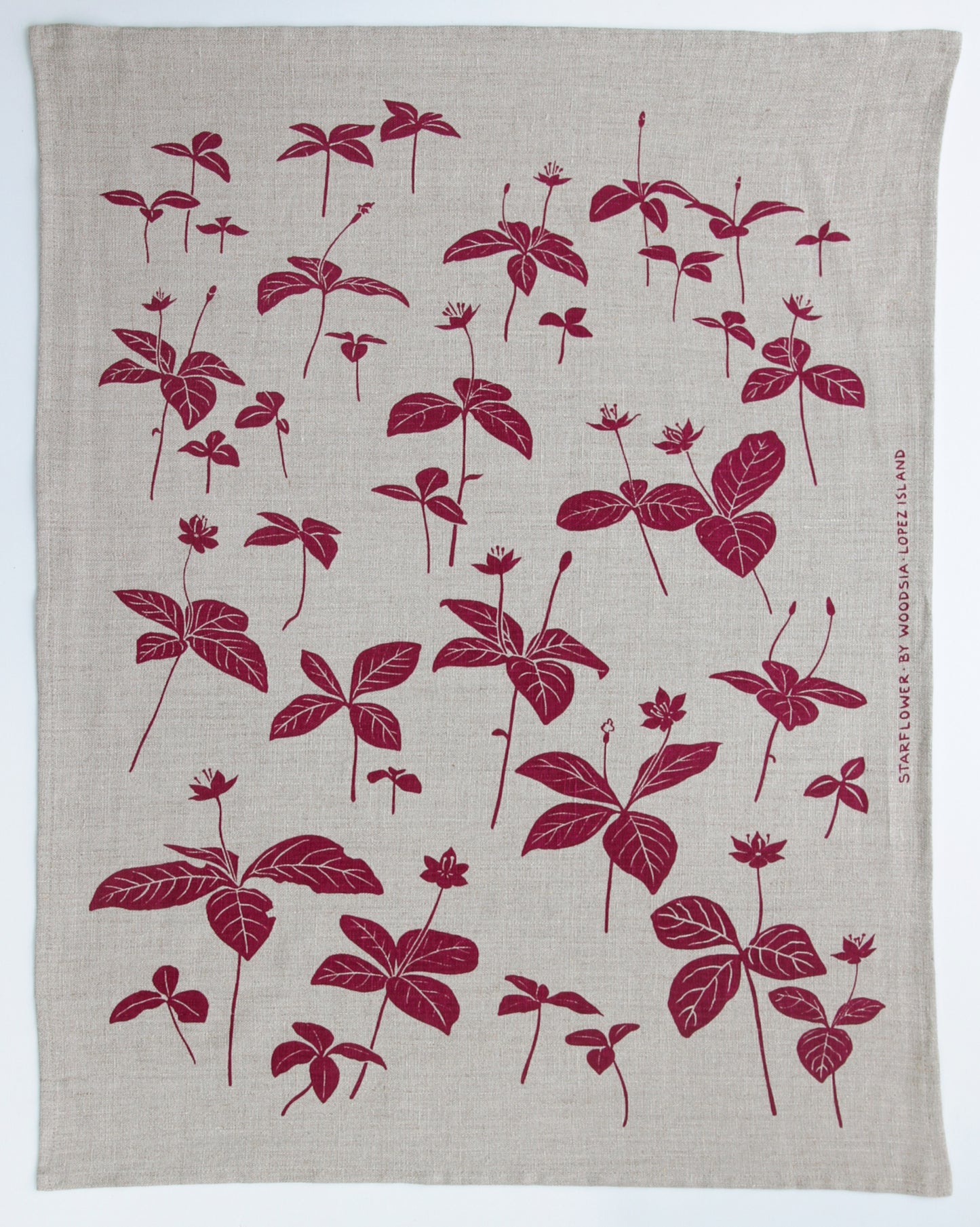Starflower Kitchen Towel in Rosebud on Natural Linen