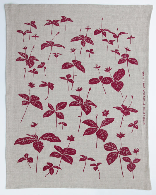 Starflower Kitchen Towel in Rosebud on Natural Linen