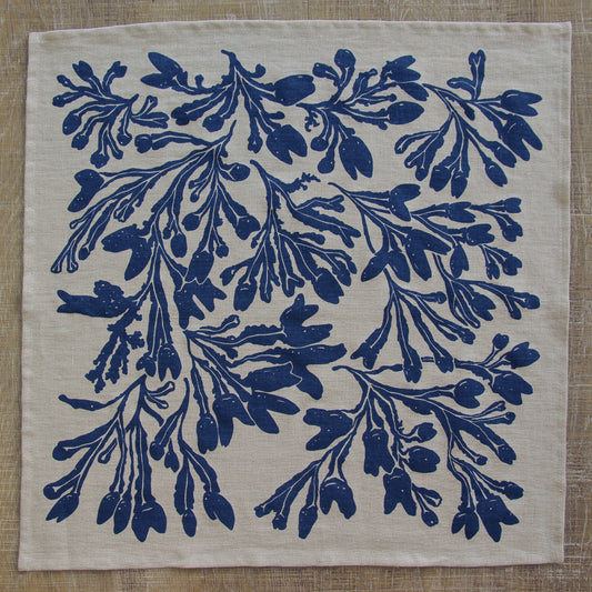 Seaweed Napkin in Fog on Natural Linen