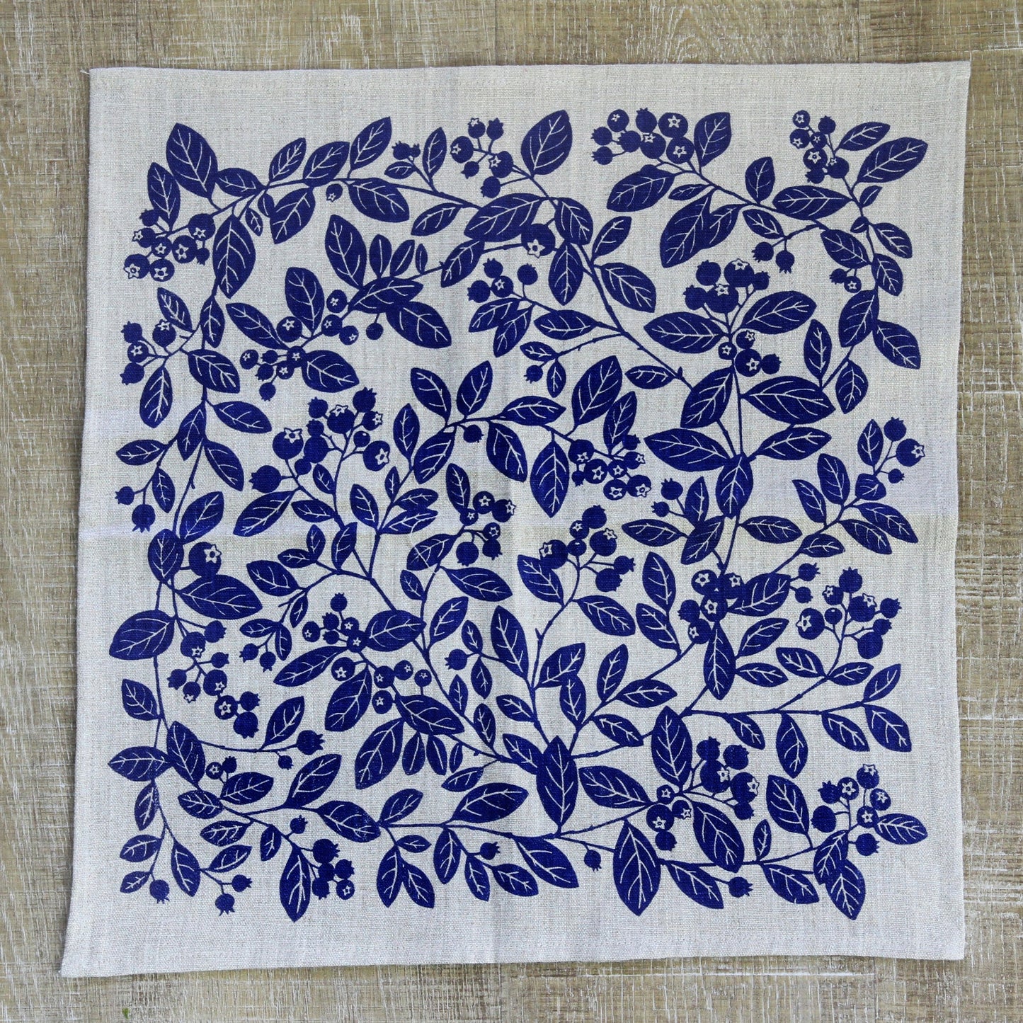 Blueberry Napkin in Indigo on Natural Flax Linen