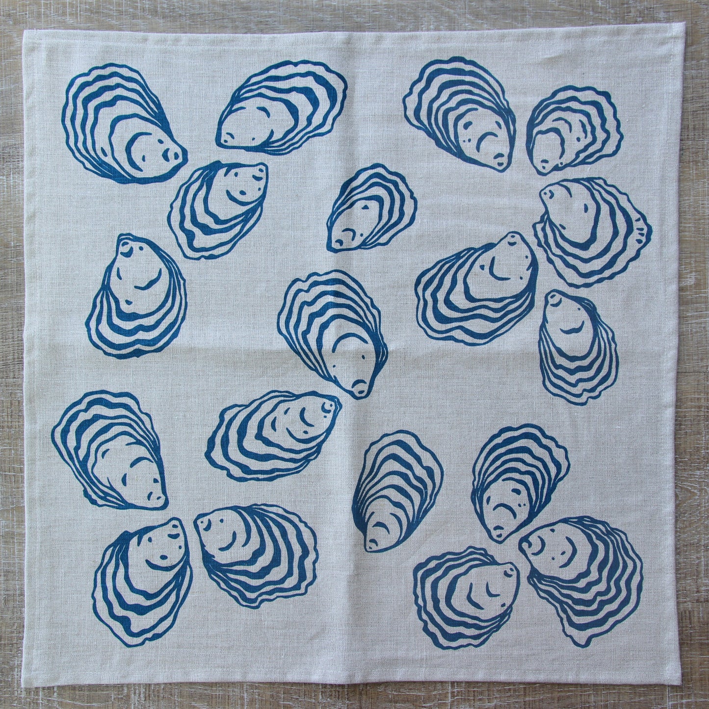 Oyster Napkin in Subtle Marine on Natural Flax Linen