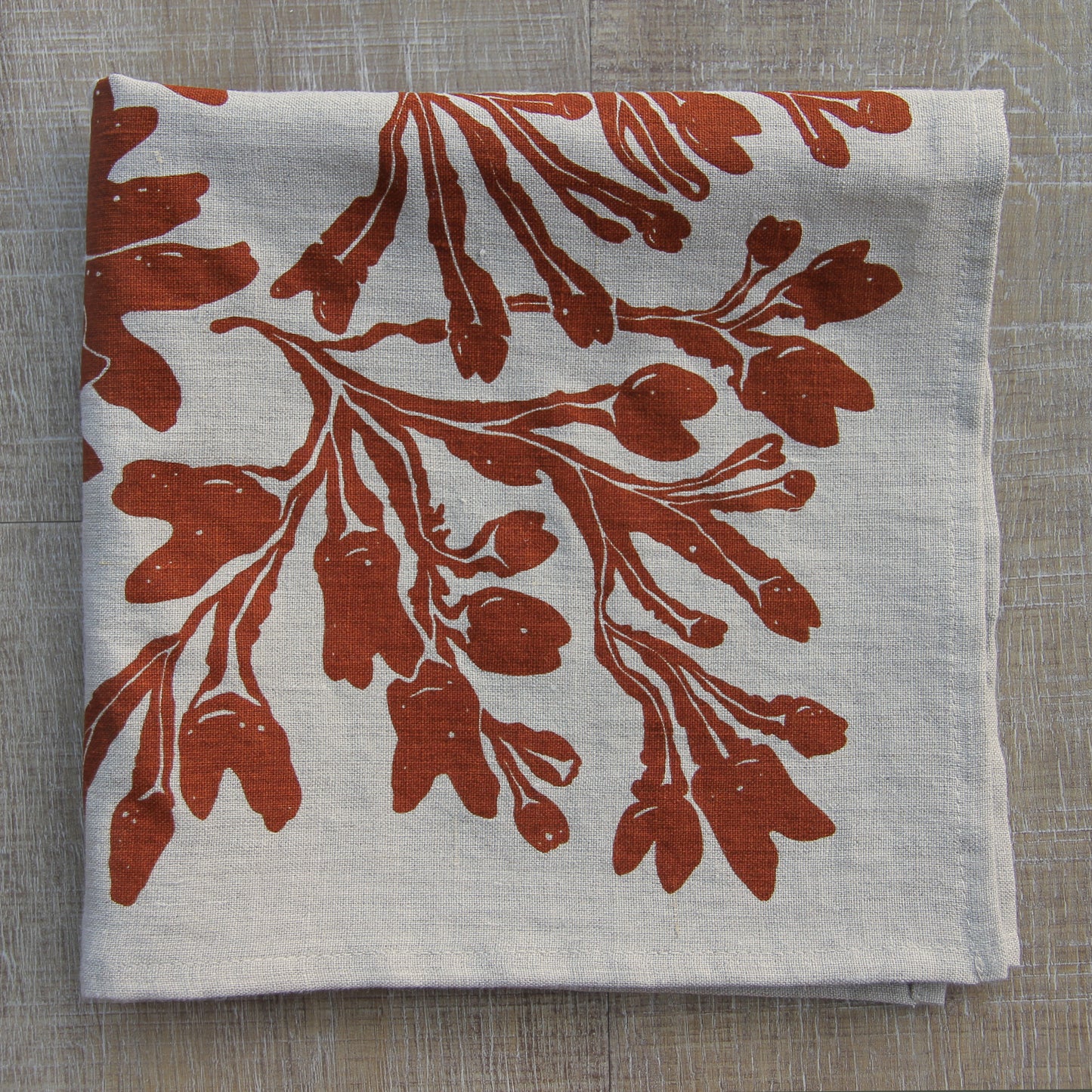 Seaweed Napkin in Red Ochre on Natural Linen
