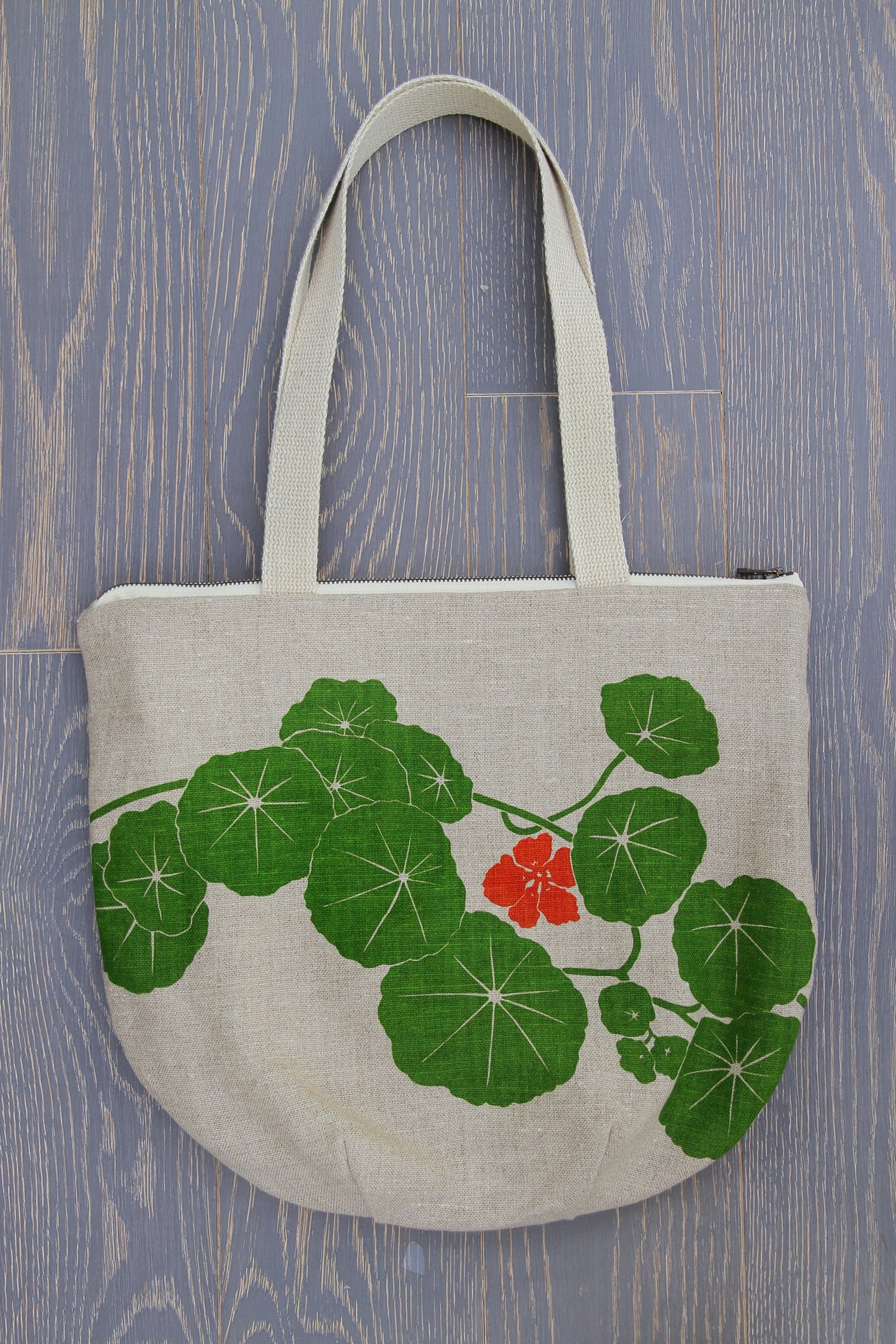 Nasturtium - Belgian Linen Tote with Zipper