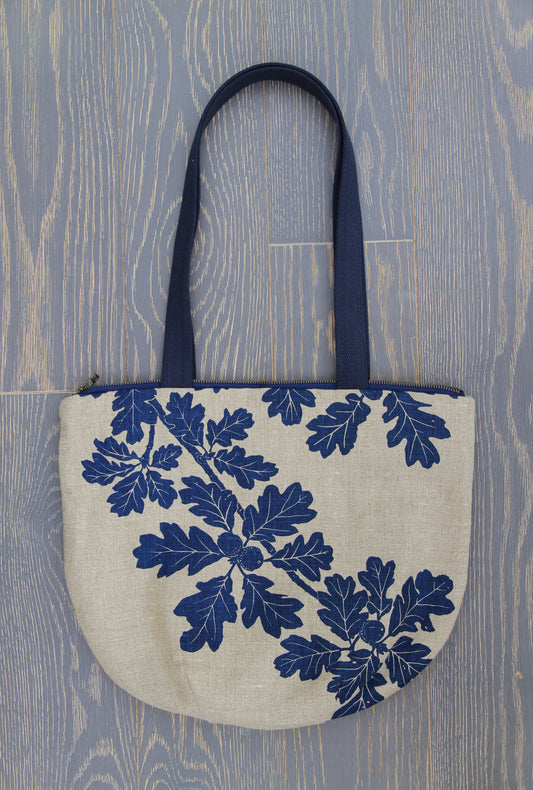 Garry Oak in Cobalt Blue - Belgian Linen Tote with Zipper