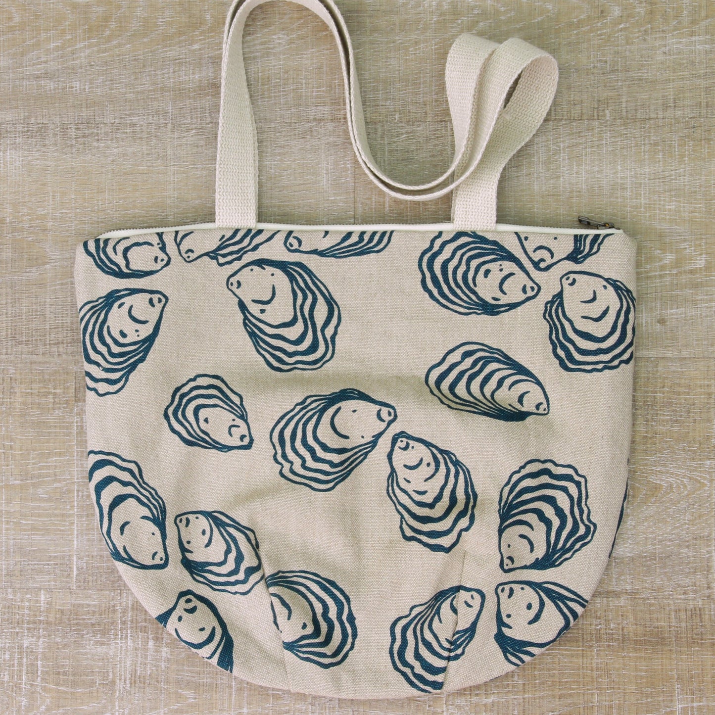 Oyster in Navy - Belgian Linen Tote with Zipper