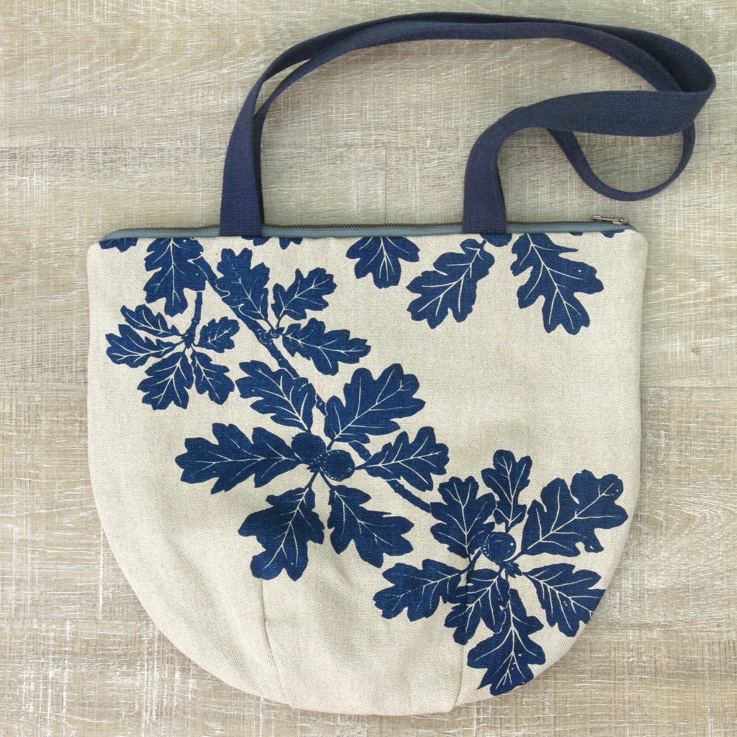 Garry Oak in Deep Blue - Belgian Linen Tote with Zipper