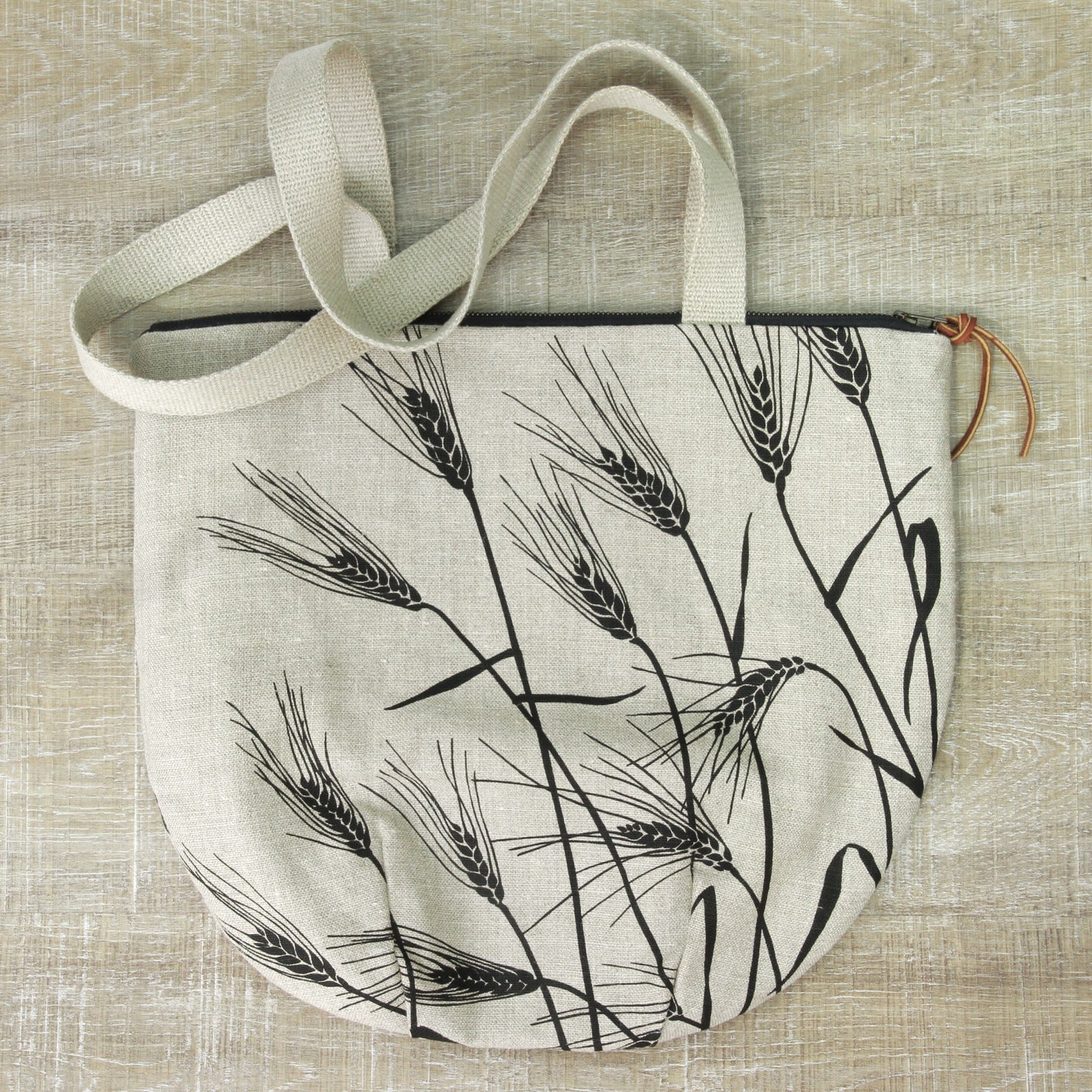 Wheat in Black - Belgian Linen Tote with Zipper