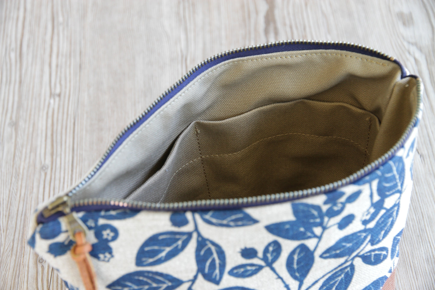 Linen & Waxed Canvas Large Zip Kit - Blueberry