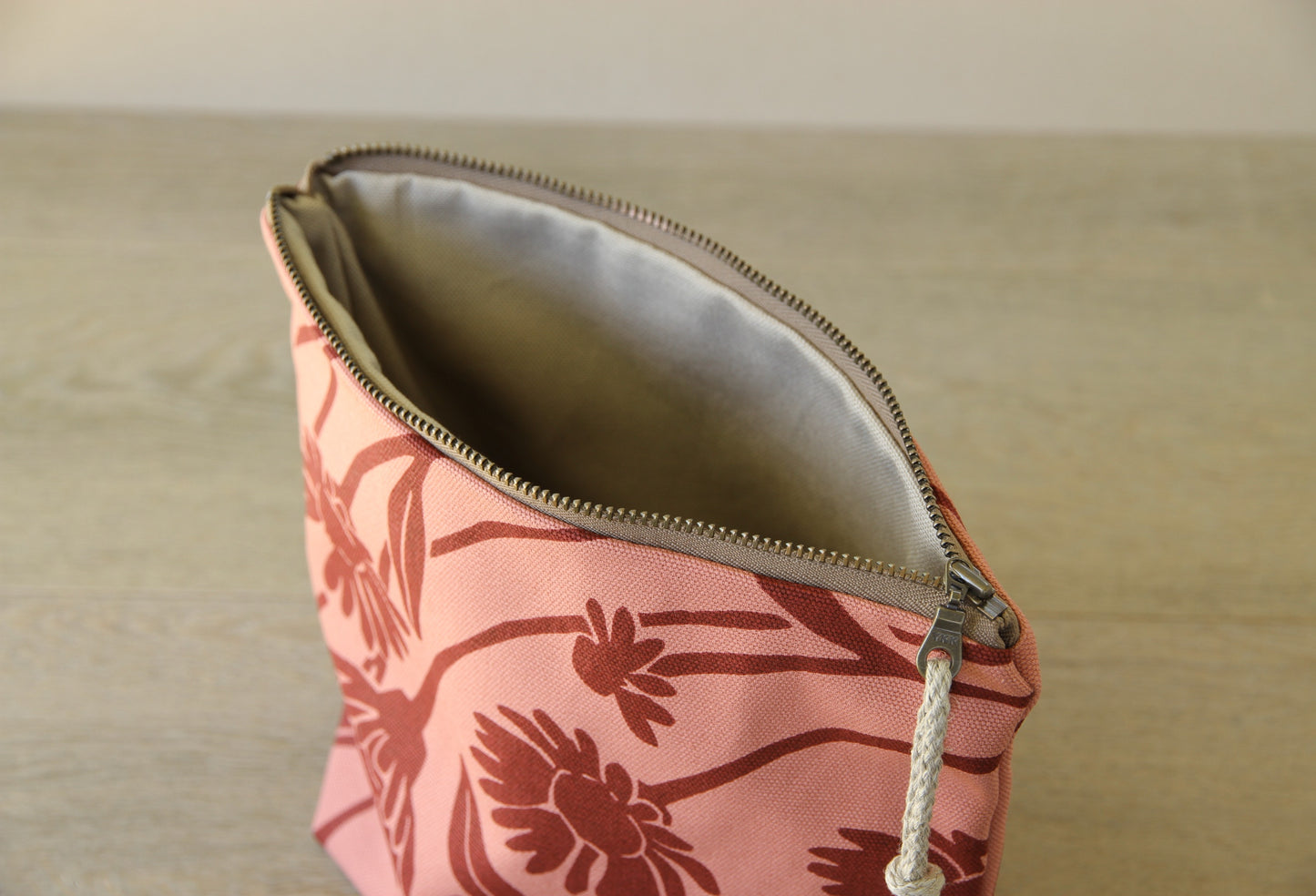 Supply Pouch - 9" Wild Daisy in Wine on Vintage Pink Canvas