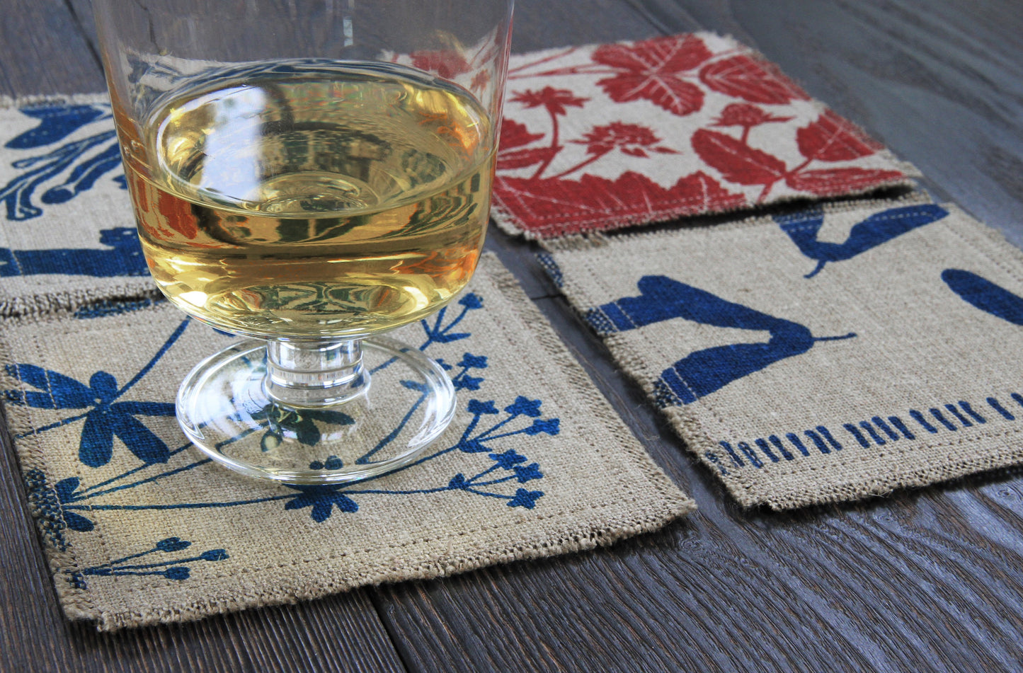 Set of 4 Linen & Felt Coasters, Northwest Native Plant Patterns