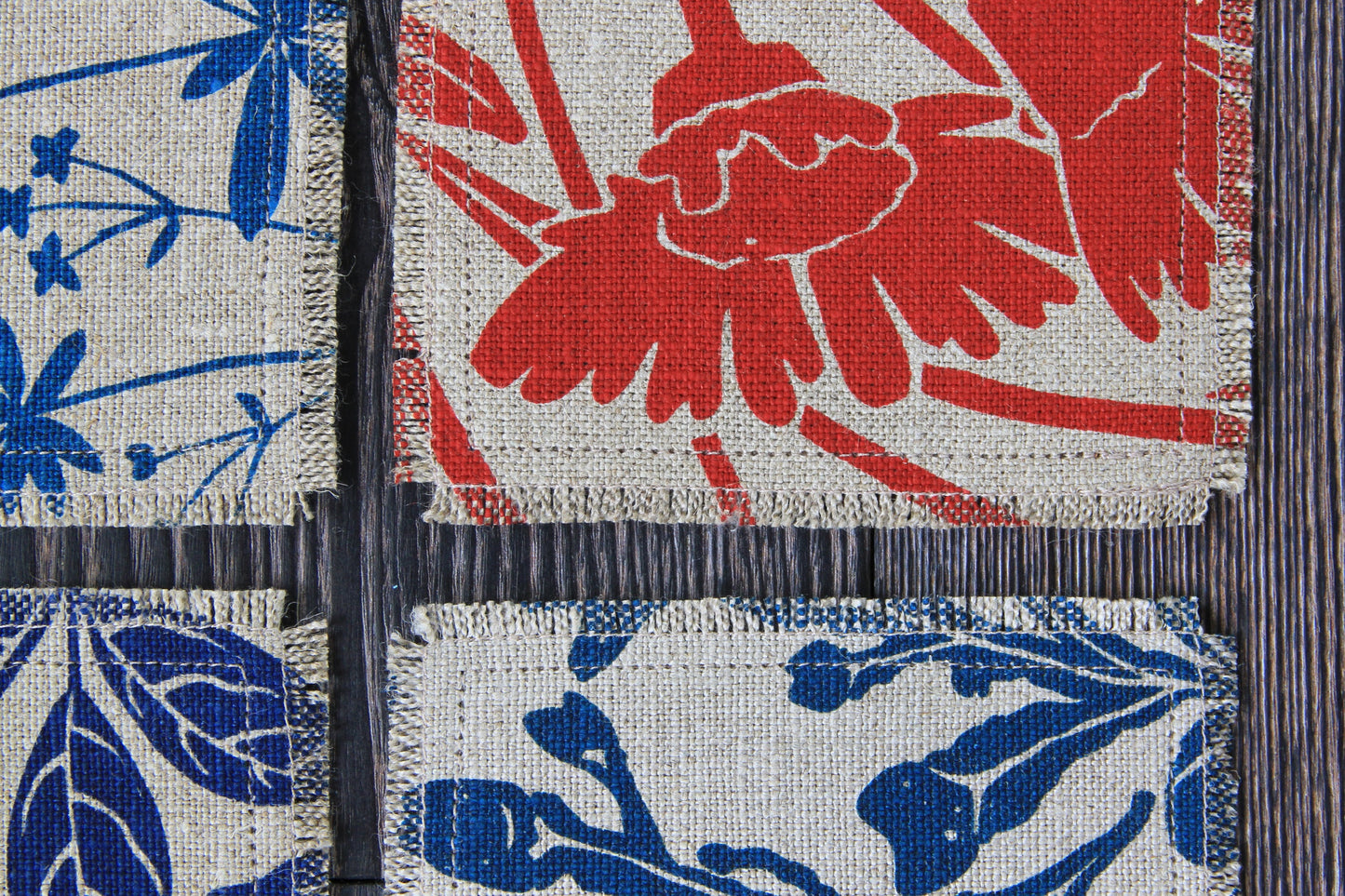 Set of 4 Linen & Felt Coasters - Mixed Patterns