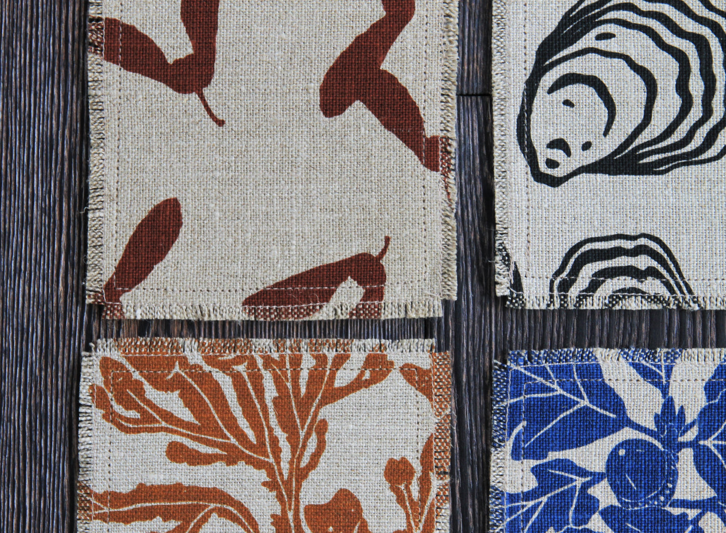 Set of 8 Linen & Felt Coasters - Northwest Native Plant Patterns