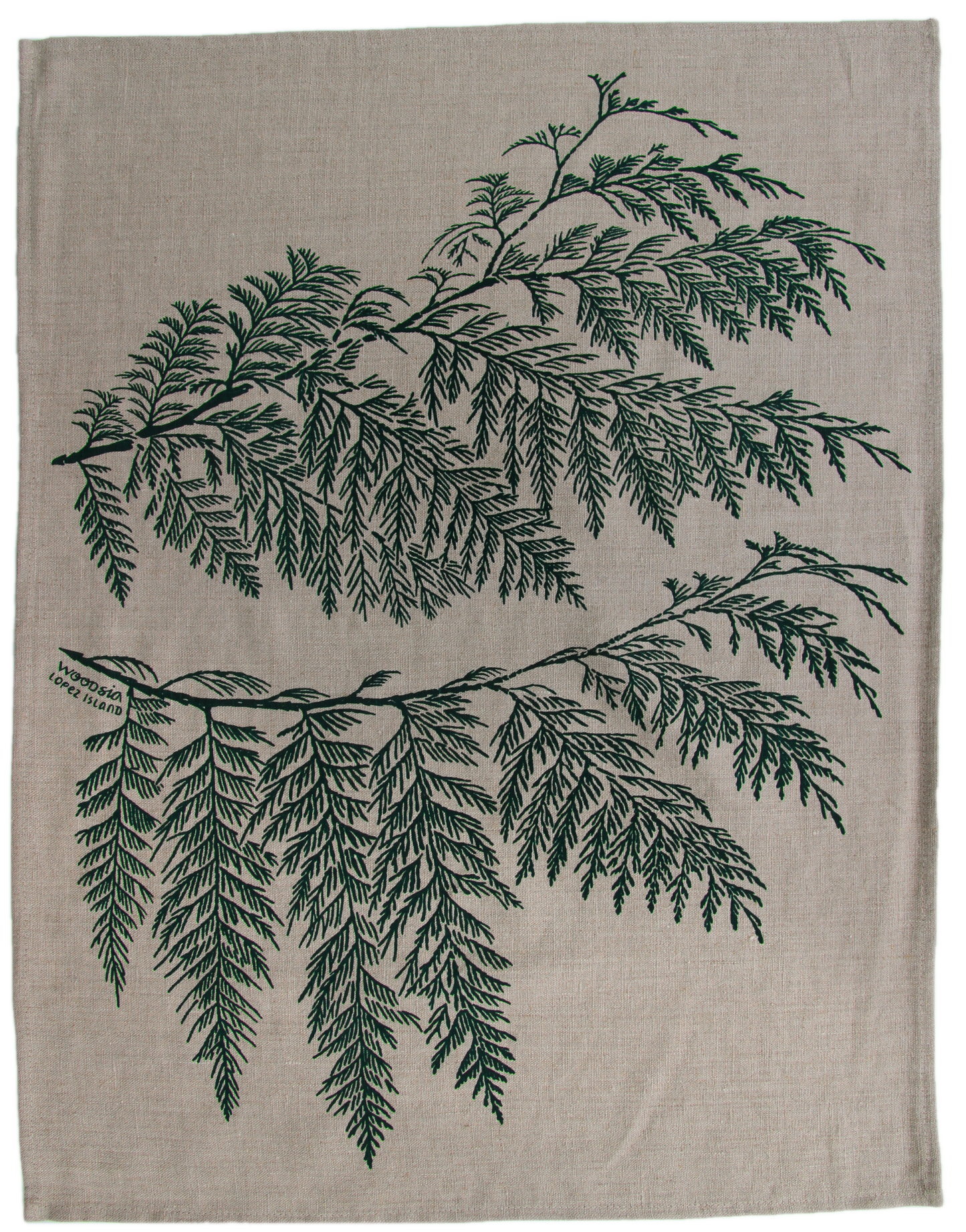 Cedar Kitchen Towel in Hunter Green on Natural Linen