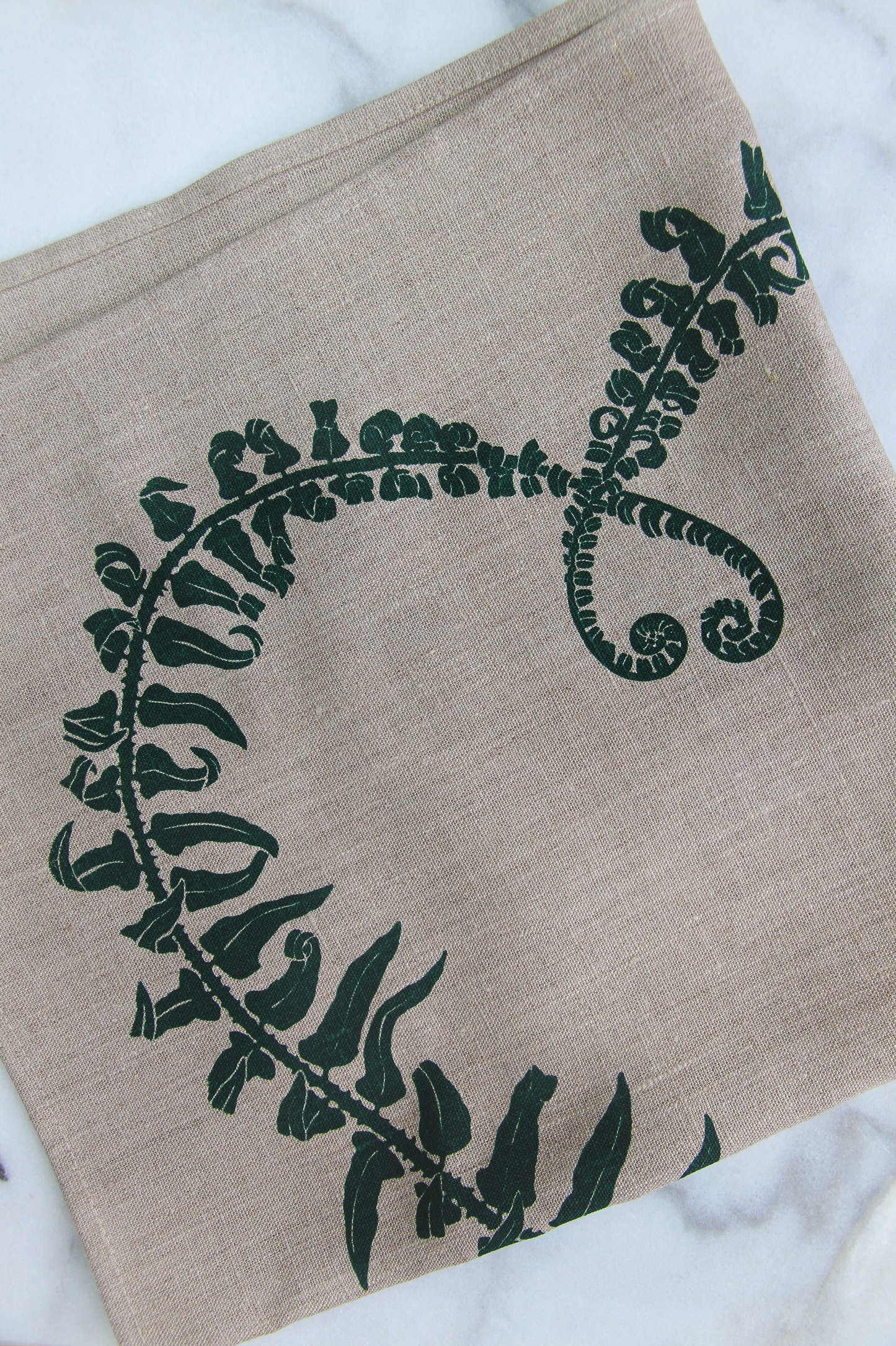 Sword Fern Kitchen Towel in Hunter on Natural Linen