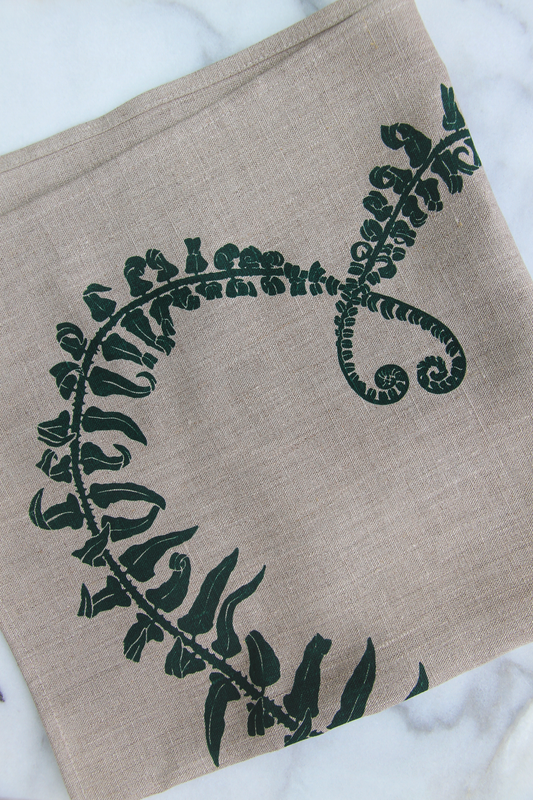 Sword Fern Kitchen Towel in Hunter on Natural Linen
