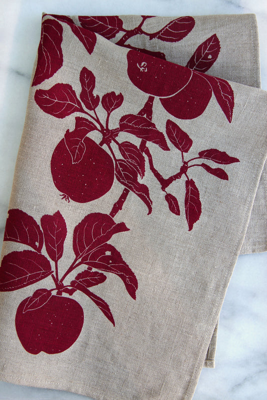 Apple Kitchen Towel in Gravenstein on Natural Linen