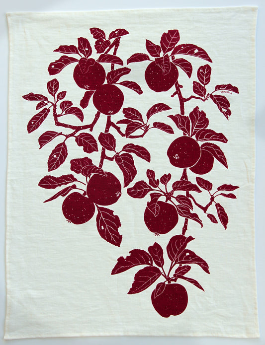 Apple Kitchen Towel in Gravenstein Red on White Linen