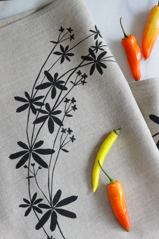 Bedstraw Kitchen Towel in Ink on Natural Linen