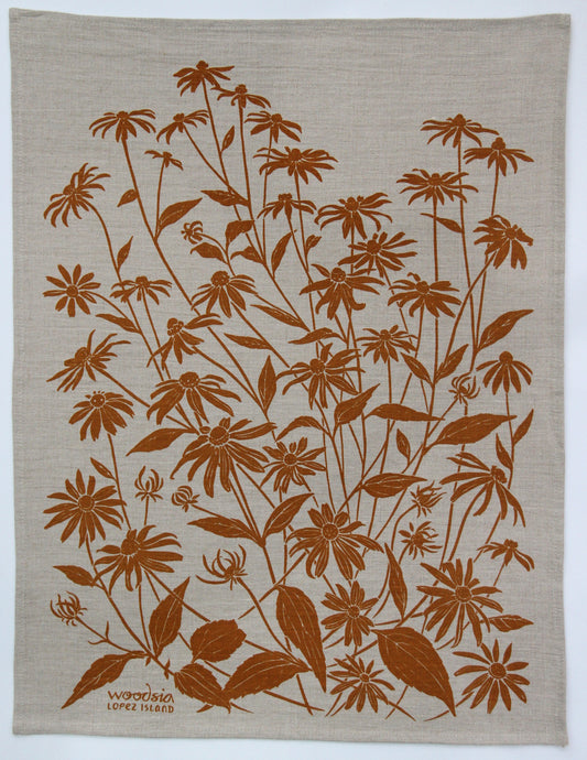Black Eyed Susan Kitchen Towel in Cider Natural Linen