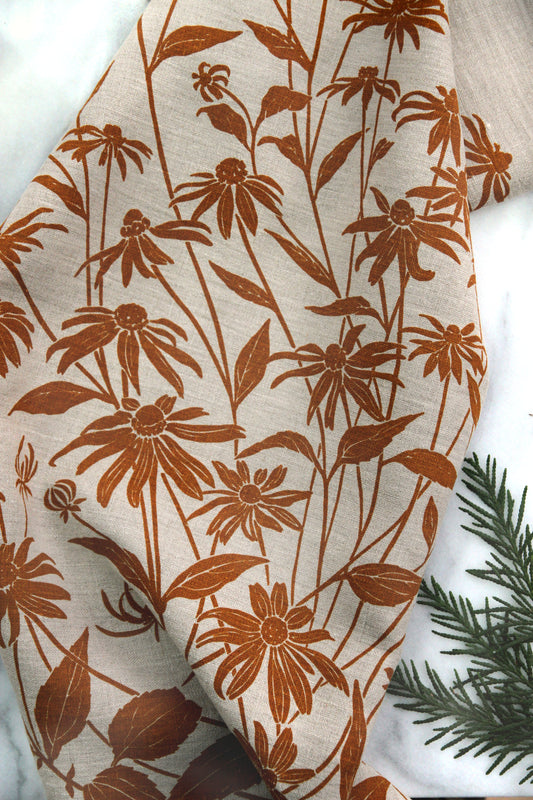 Black Eyed Susan Kitchen Towel in Cider Natural Linen