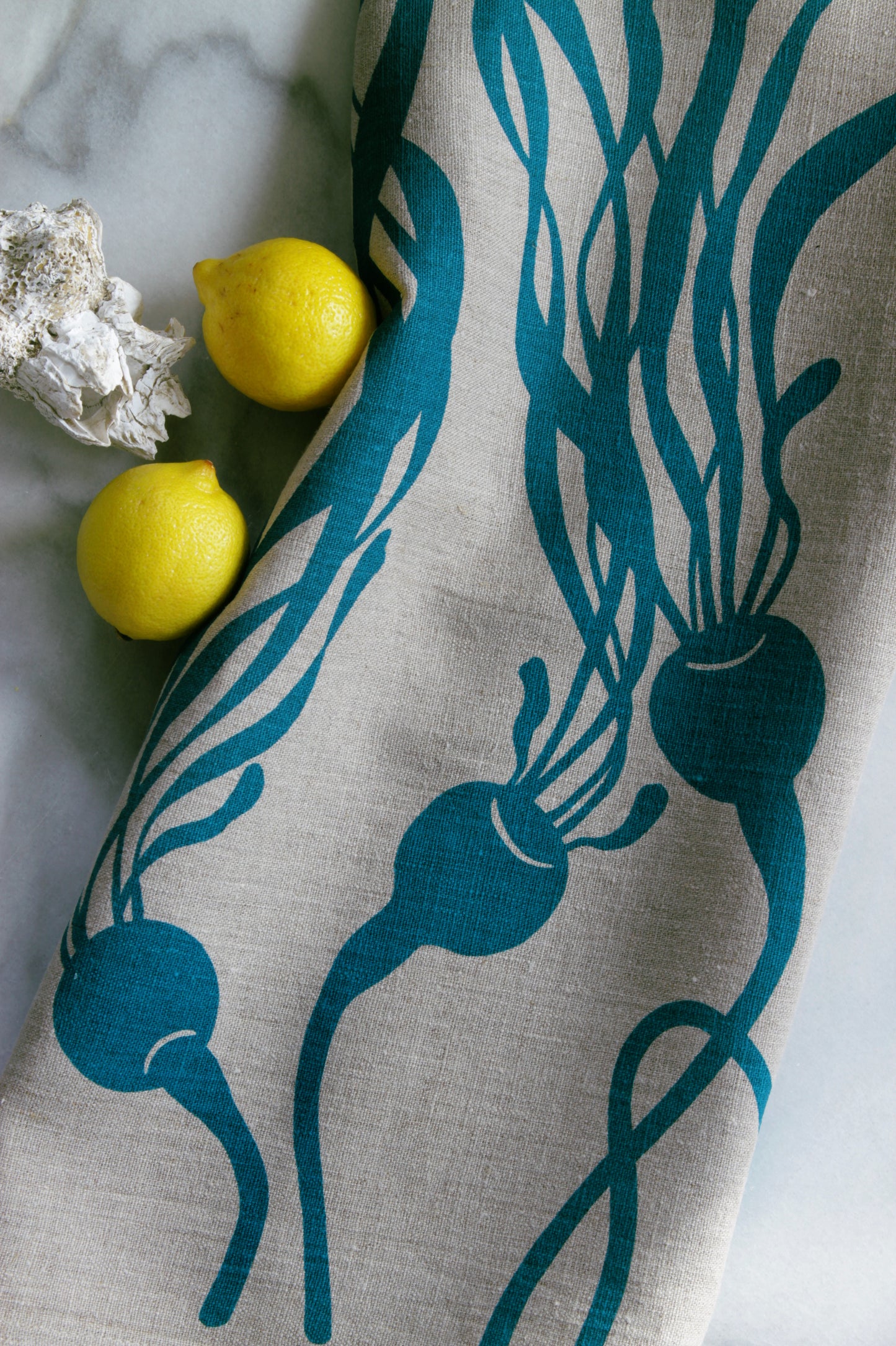 Kelp Kitchen Towel in Pool on Natural Linen
