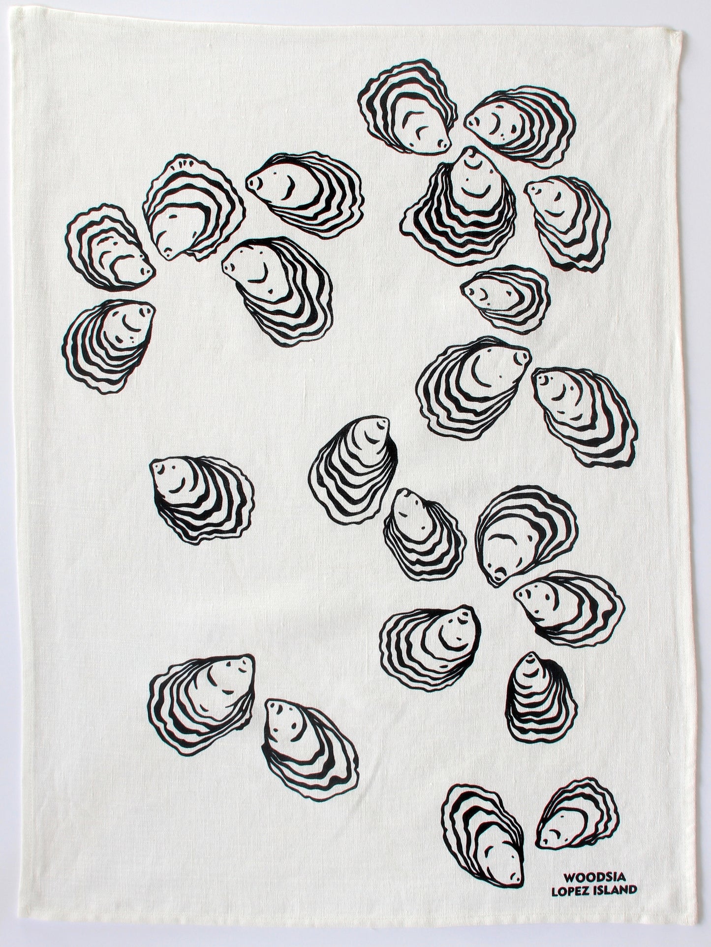 Oyster Kitchen Towel in Black on White Linen