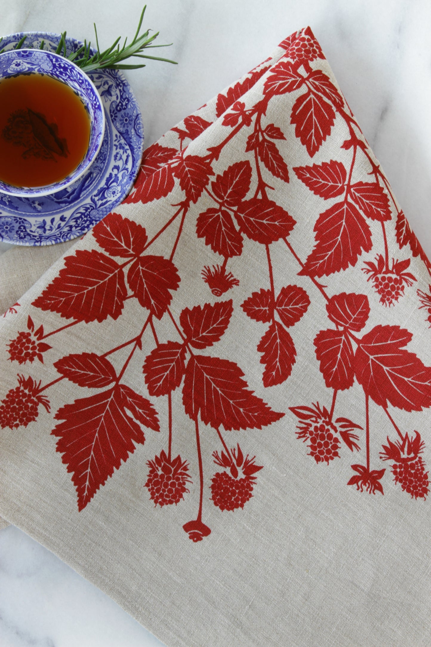 Salmonberry Kitchen Towel in Berry on Natural Linen