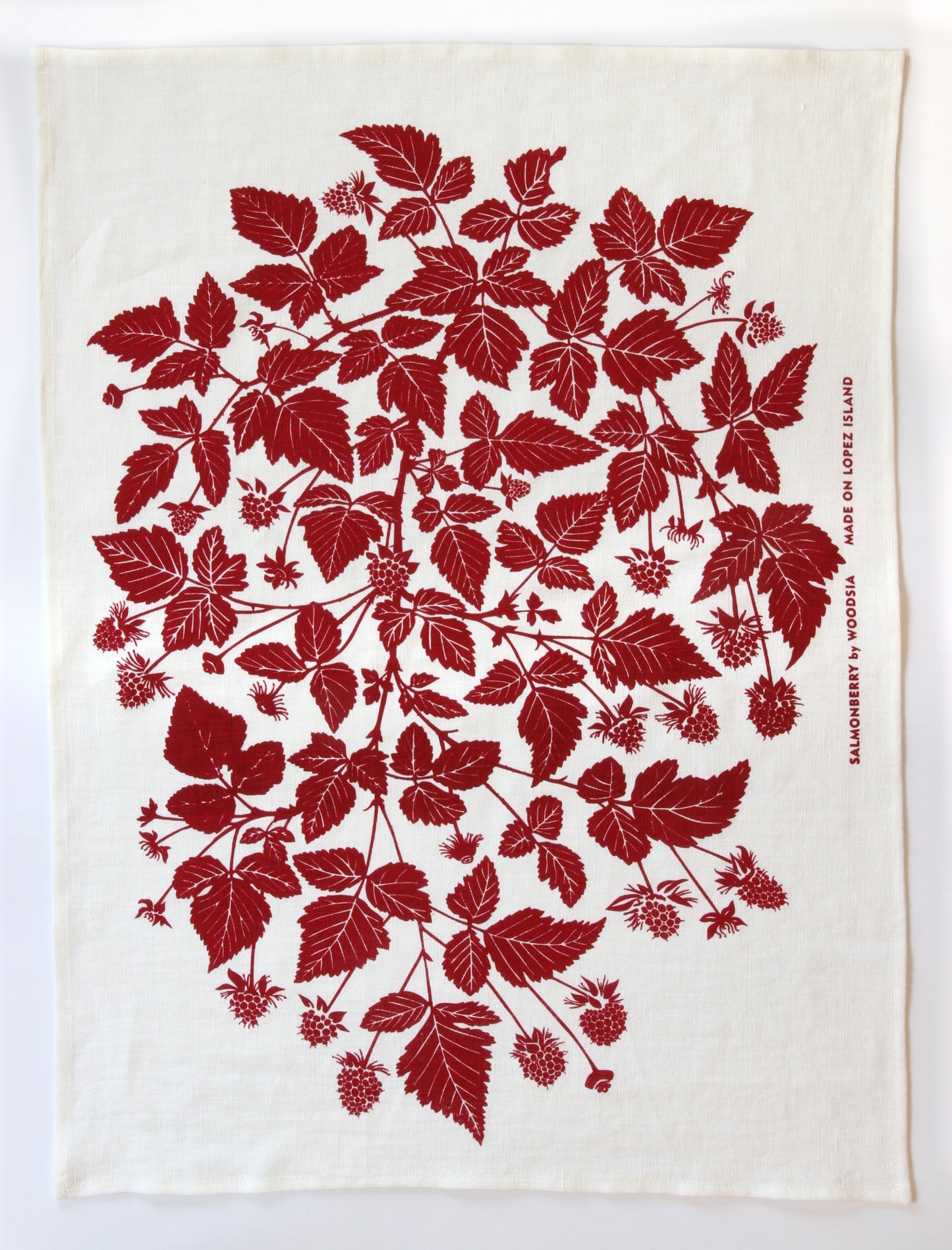Salmonberry Kitchen Towel in Berry on White Linen