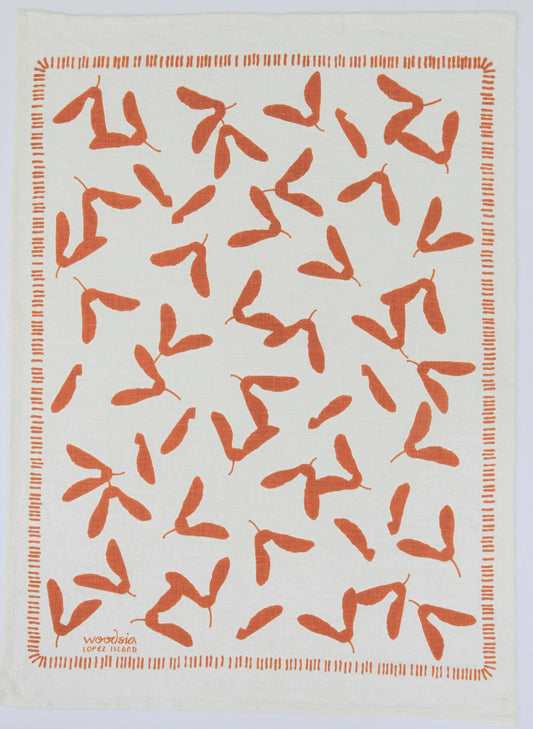 Samara Kitchen Towel in Ochre on White Linen