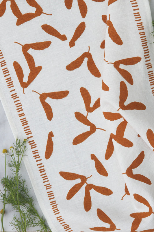 Samara Kitchen Towel in Ochre on White Linen