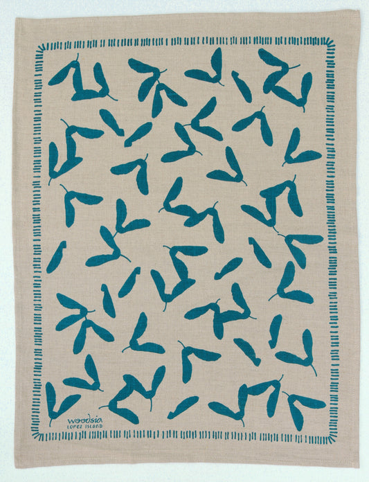 Samara Kitchen Towel in Pool on Natural Linen
